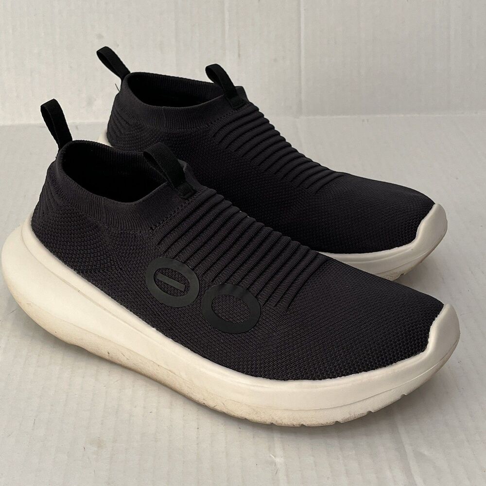 Oofos Oomy Zen Mens Sz 12 Black White Slip On Recovery Shoes Lightweight Comfort